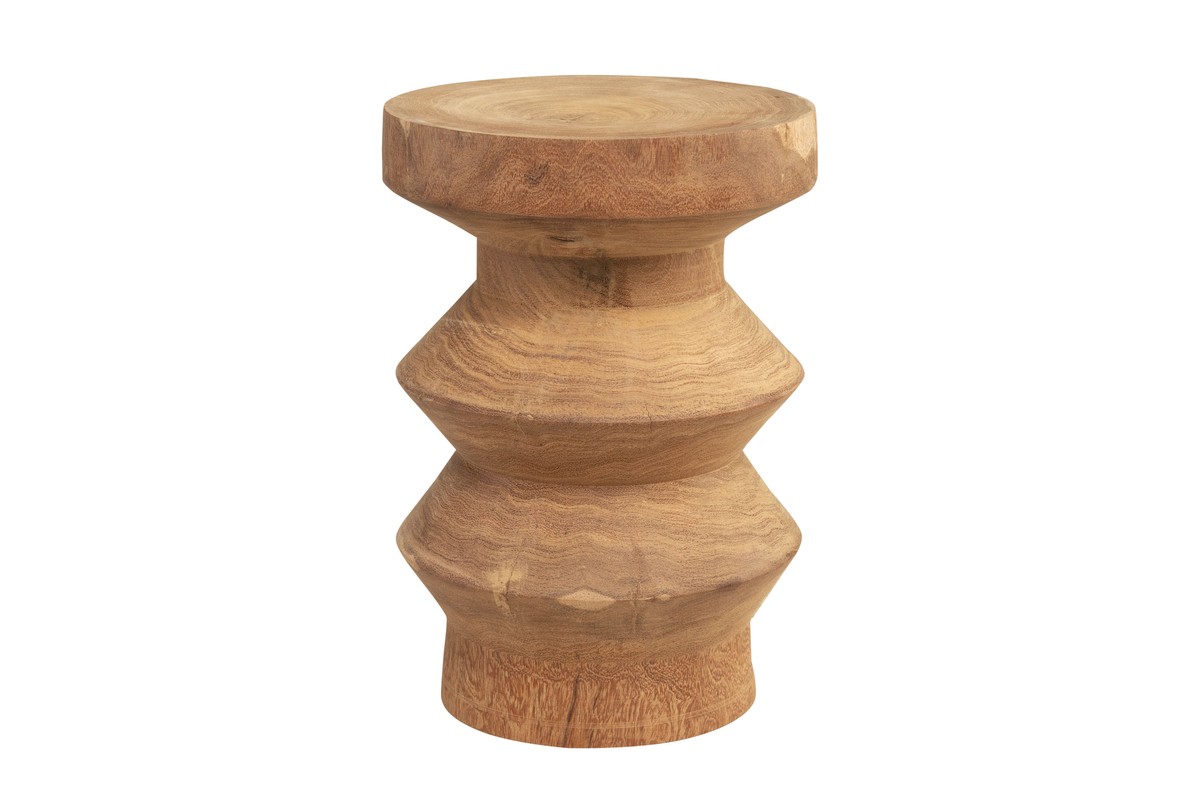 Casa Padrino Luxus Massivholz Beistelltisch / Hocker Naturfarben Ø 33 x H. 45,5 cm - Handgeschnitzter Beistelltisch aus Dimb-Holz in Form eines Schach-Turms - Luxus Möbel Casa Padrino Luxus Massivholz Beistelltisch / Hocker Naturfarben Ø 33 x H. 45,5 cm - Handgeschnitzter Beistelltisch aus Dimb-Holz in Form eines Schach-Turms - Luxus Möbel