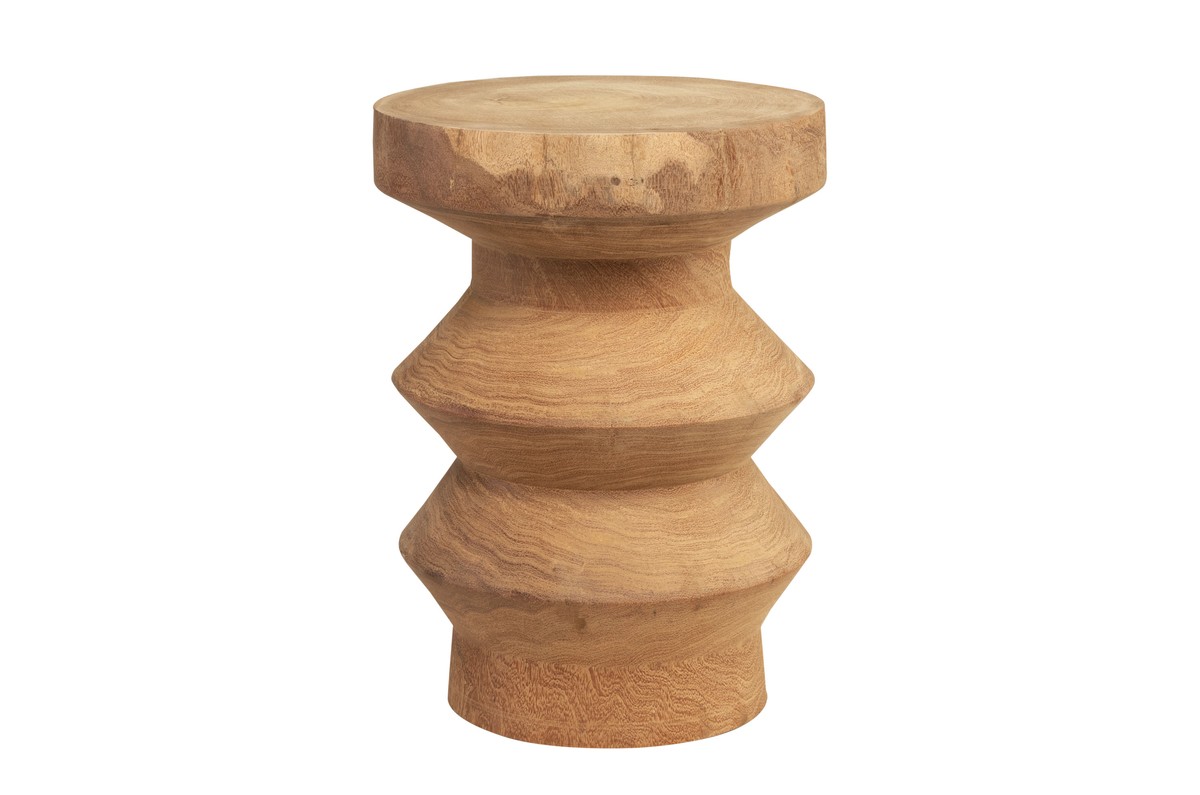 Casa Padrino Luxus Massivholz Beistelltisch / Hocker Naturfarben Ø 33 x H. 45,5 cm - Handgeschnitzter Beistelltisch aus Dimb-Holz in Form eines Schach-Turms - Luxus Möbel Casa Padrino Luxus Massivholz Beistelltisch / Hocker Naturfarben Ø 33 x H. 45,5 cm - Handgeschnitzter Beistelltisch aus Dimb-Holz in Form eines Schach-Turms - Luxus Möbel