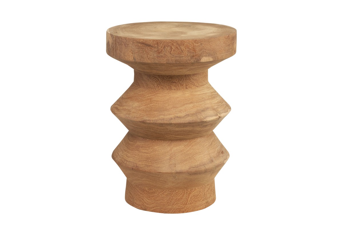 Casa Padrino Luxus Massivholz Beistelltisch / Hocker Naturfarben Ø 33 x H. 45,5 cm - Handgeschnitzter Beistelltisch aus Dimb-Holz in Form eines Schach-Turms - Luxus Möbel Casa Padrino Luxus Massivholz Beistelltisch / Hocker Naturfarben Ø 33 x H. 45,5 cm - Handgeschnitzter Beistelltisch aus Dimb-Holz in Form eines Schach-Turms - Luxus Möbel