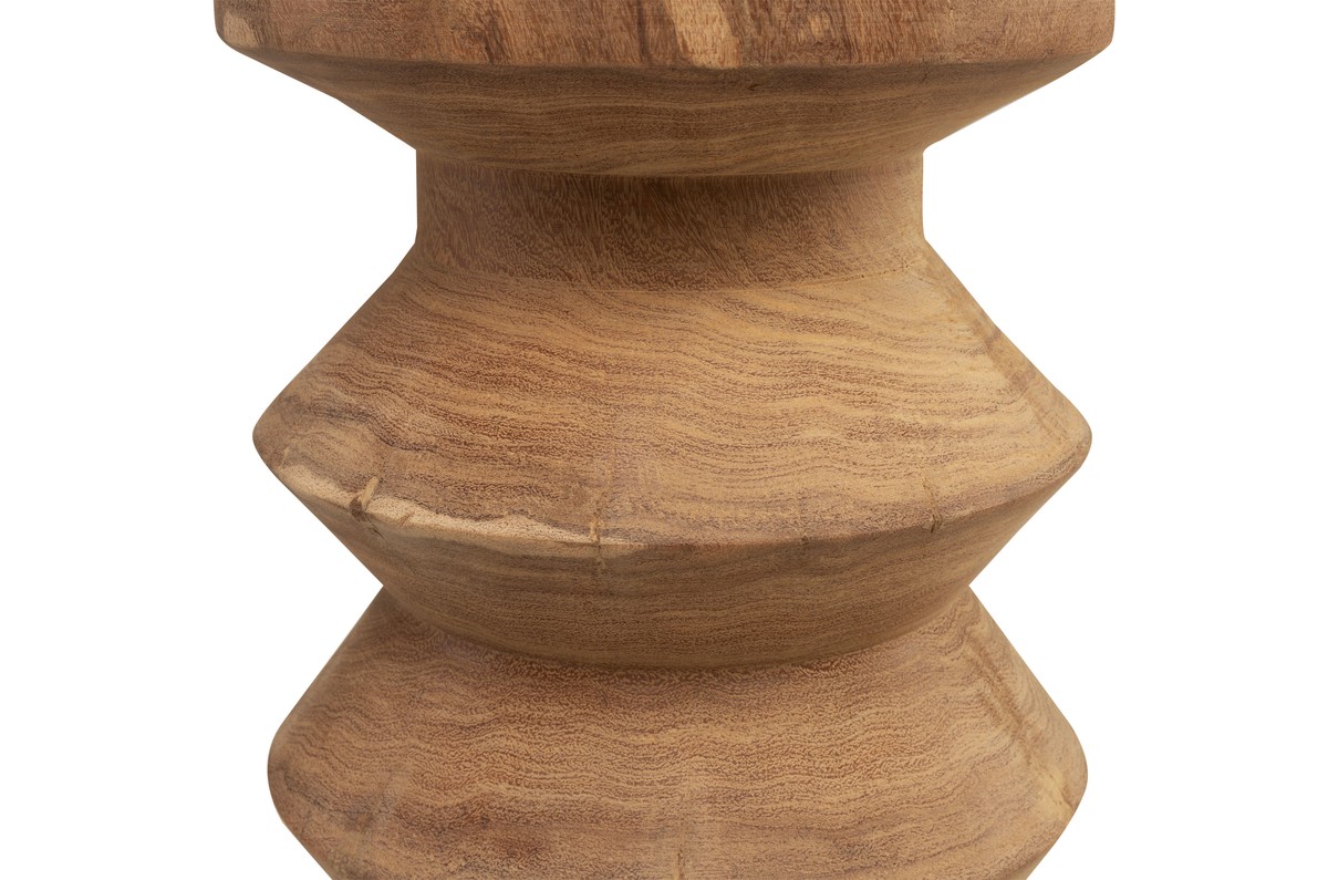 Casa Padrino Luxus Massivholz Beistelltisch / Hocker Naturfarben Ø 33 x H. 45,5 cm - Handgeschnitzter Beistelltisch aus Dimb-Holz in Form eines Schach-Turms - Luxus Möbel Casa Padrino Luxus Massivholz Beistelltisch / Hocker Naturfarben Ø 33 x H. 45,5 cm - Handgeschnitzter Beistelltisch aus Dimb-Holz in Form eines Schach-Turms - Luxus Möbel