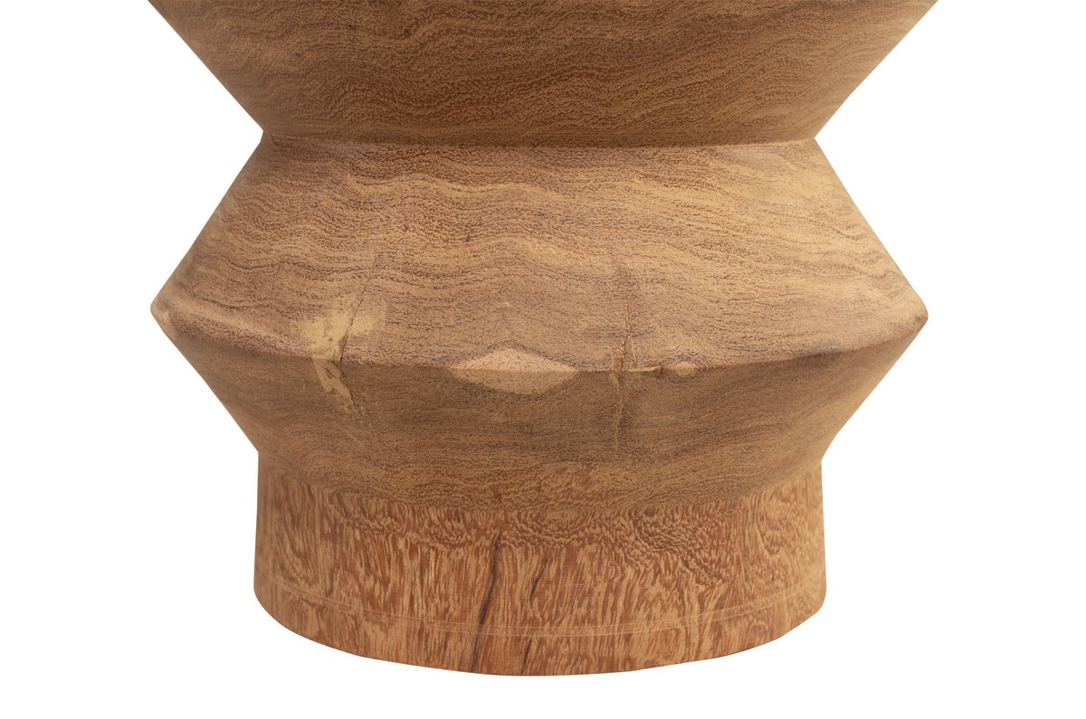 Casa Padrino Luxus Massivholz Beistelltisch / Hocker Naturfarben Ø 33 x H. 45,5 cm - Handgeschnitzter Beistelltisch aus Dimb-Holz in Form eines Schach-Turms - Luxus Möbel Casa Padrino Luxus Massivholz Beistelltisch / Hocker Naturfarben Ø 33 x H. 45,5 cm - Handgeschnitzter Beistelltisch aus Dimb-Holz in Form eines Schach-Turms - Luxus Möbel