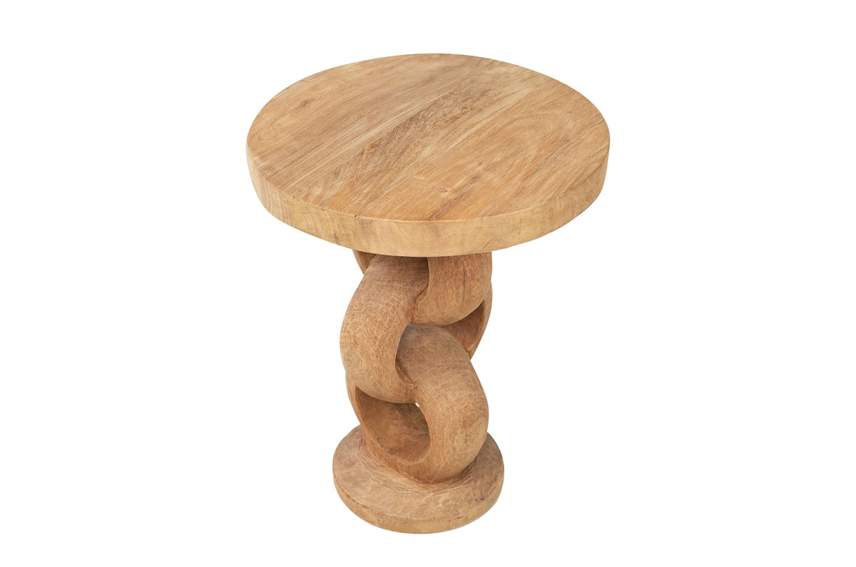 Casa Padrino Luxus Massivholz Beistelltisch Naturfarben Ø 49 x H. 64 cm - Skulpturaler Beistelltisch aus handgeschnitztem Dimb-Holz mit Kettenglied-Motiv - Luxus Möbel Casa Padrino Luxus Massivholz Beistelltisch Naturfarben Ø 49 x H. 64 cm - Skulpturaler Beistelltisch aus handgeschnitztem Dimb-Holz mit Kettenglied-Motiv - Luxus Möbel