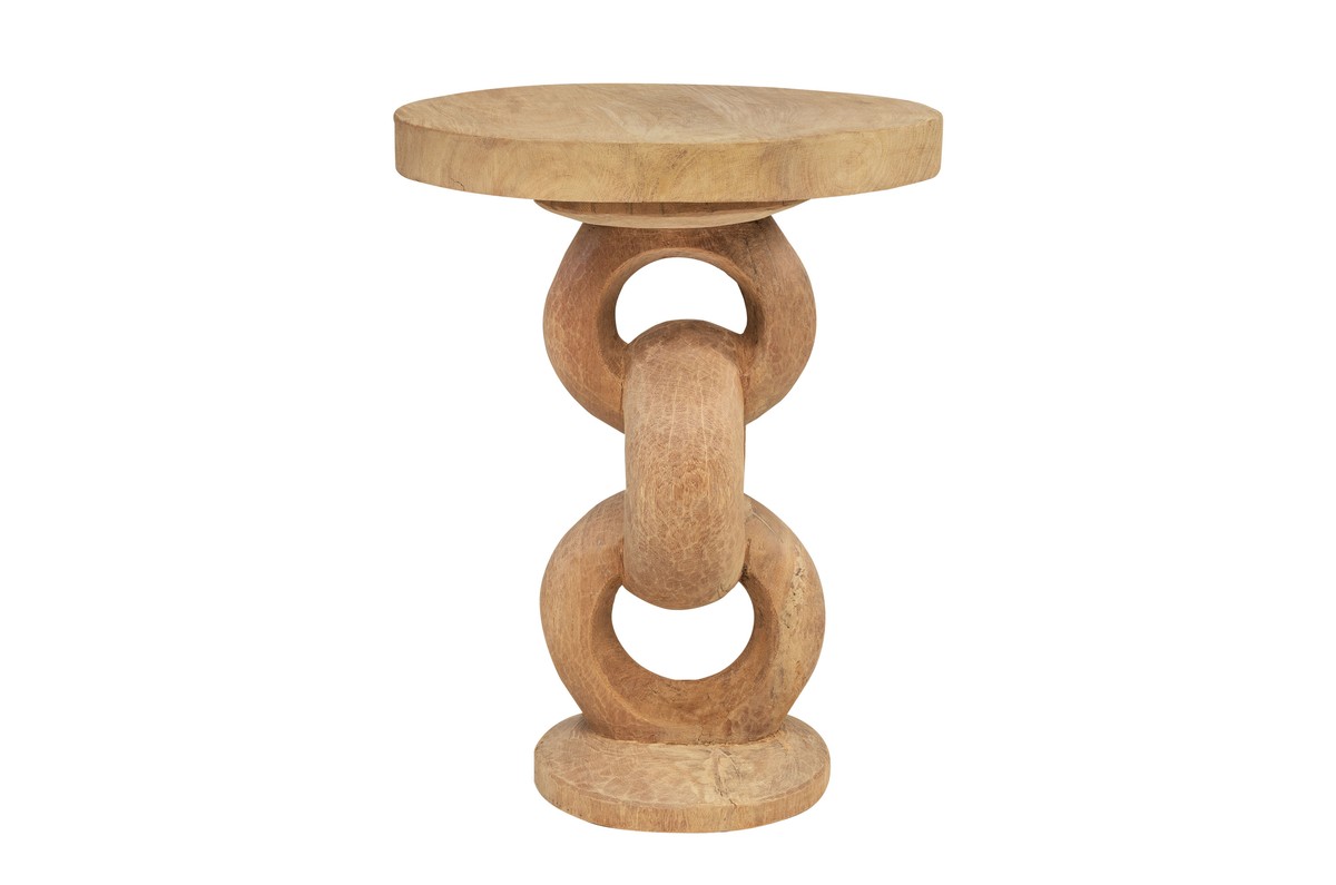 Casa Padrino Luxus Massivholz Beistelltisch Naturfarben Ø 49 x H. 64 cm - Skulpturaler Beistelltisch aus handgeschnitztem Dimb-Holz mit Kettenglied-Motiv - Luxus Möbel Casa Padrino Luxus Massivholz Beistelltisch Naturfarben Ø 49 x H. 64 cm - Skulpturaler Beistelltisch aus handgeschnitztem Dimb-Holz mit Kettenglied-Motiv - Luxus Möbel