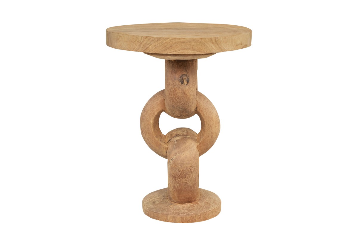 Casa Padrino Luxus Massivholz Beistelltisch Naturfarben Ø 49 x H. 64 cm - Skulpturaler Beistelltisch aus handgeschnitztem Dimb-Holz mit Kettenglied-Motiv - Luxus Möbel Casa Padrino Luxus Massivholz Beistelltisch Naturfarben Ø 49 x H. 64 cm - Skulpturaler Beistelltisch aus handgeschnitztem Dimb-Holz mit Kettenglied-Motiv - Luxus Möbel