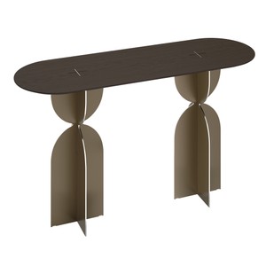 Casa Padrino Luxury Console Table Brown / Bronze 140 x 46 x H. 80 cm - Elegant Console Table with Top in Dark Brown Oak Veneer and Brushed Stainless Steel Frame - Luxury Furniture Casa Padrino Luxury Console Table Brown / Bronze 140 x 46 x H. 80 cm - Elegant Console Table with Top in Dark Brown Oak Veneer and Brushed Stainless Steel Frame - Luxury Furniture