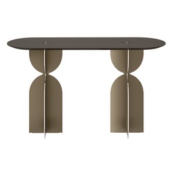 Casa Padrino Consola de Lujo Marrón / Bronce 140 x 46 x H. 80 cm - Elegante Mesa Consola con Tablero de Chapa de Roble Marrón Oscuro y Estructura de Acero Inoxidable Cepillado - Muebles de Lujo Casa Padrino Consola de Lujo Marrón / Bronce 140 x 46 x H. 80 cm - Elegante Mesa Consola con Tablero de Chapa de Roble Marrón Oscuro y Estructura de Acero Inoxidable Cepillado - Muebles de Lujo