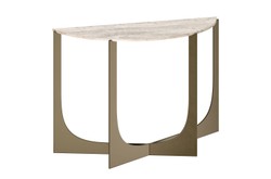 Casa Padrino Consola de Lujo 120 x 40 x H. 76 cm - Mesa Consola con Tablero de Travertino Gris y Estructura de Acero Inoxidable Color Bronce - Muebles de Lujo Casa Padrino Consola de Lujo 120 x 40 x H. 76 cm - Mesa Consola con Tablero de Travertino Gris y Estructura de Acero Inoxidable Color Bronce - Muebles de Lujo