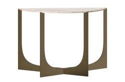 Casa Padrino Consola de Lujo 120 x 40 x H. 76 cm - Mesa Consola con Tablero de Travertino Gris y Estructura de Acero Inoxidable Color Bronce - Muebles de Lujo Casa Padrino Consola de Lujo 120 x 40 x H. 76 cm - Mesa Consola con Tablero de Travertino Gris y Estructura de Acero Inoxidable Color Bronce - Muebles de Lujo