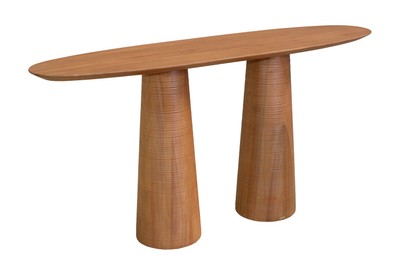 Casa Padrino Luxus Konsole Braun 160 x 40 x H. 80 cm - Massivholz Konsolentisch im warmen Bernsteinton mit skulptural gestalteter Front - Luxus Möbel
