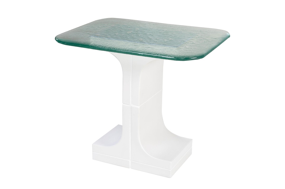 Casa Padrino Luxus Beistelltisch Cremeweiß 50 x 40 x H. 46 cm - Handgefertigter Keramik Beistelltisch mit Platte aus strukturiertem Klarglas - Luxus Möbel Casa Padrino Luxus Beistelltisch Cremeweiß 50 x 40 x H. 46 cm - Handgefertigter Keramik Beistelltisch mit Platte aus strukturiertem Klarglas - Luxus Möbel
