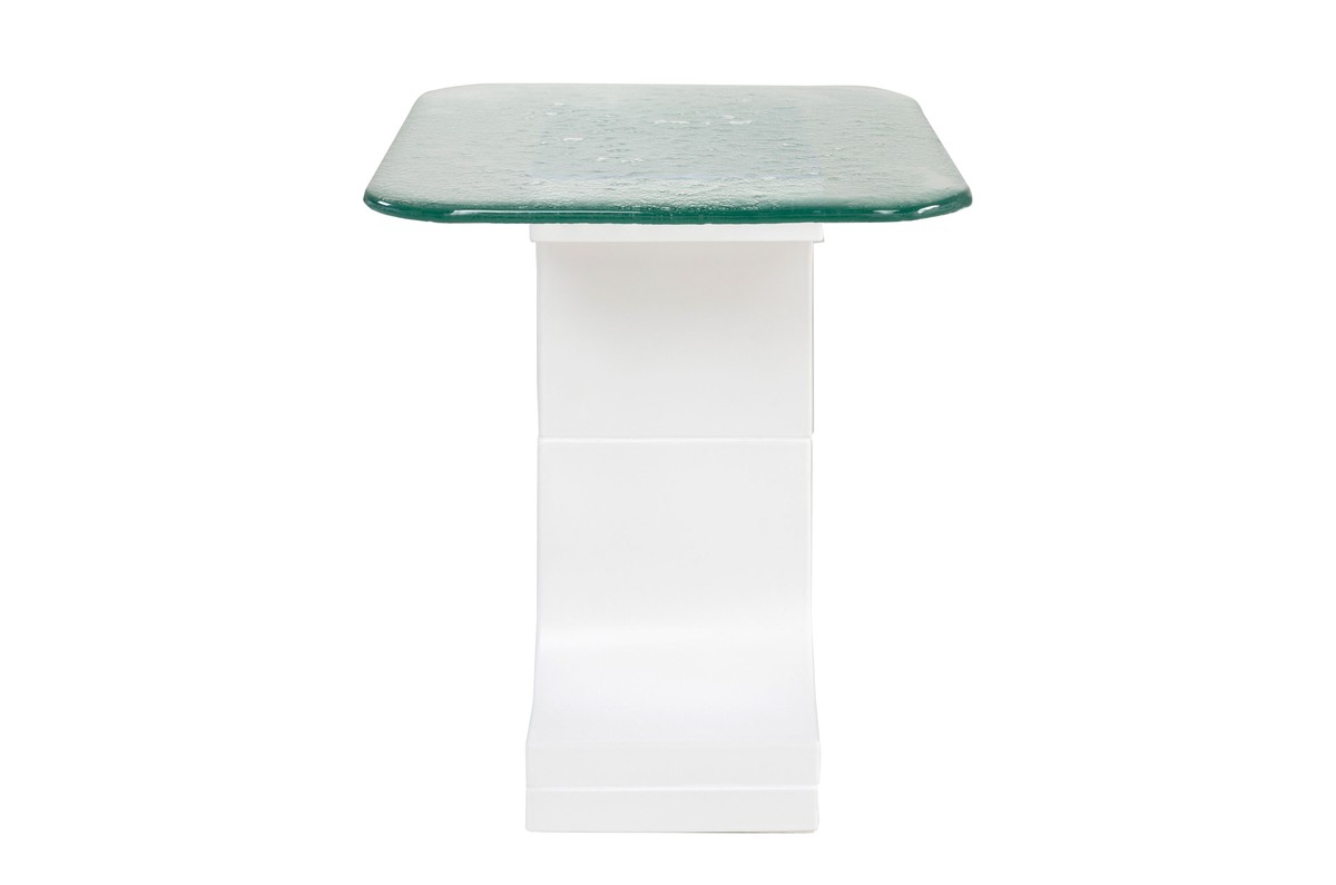 Casa Padrino Luxus Beistelltisch Cremeweiß 50 x 40 x H. 46 cm - Handgefertigter Keramik Beistelltisch mit Platte aus strukturiertem Klarglas - Luxus Möbel Casa Padrino Luxus Beistelltisch Cremeweiß 50 x 40 x H. 46 cm - Handgefertigter Keramik Beistelltisch mit Platte aus strukturiertem Klarglas - Luxus Möbel