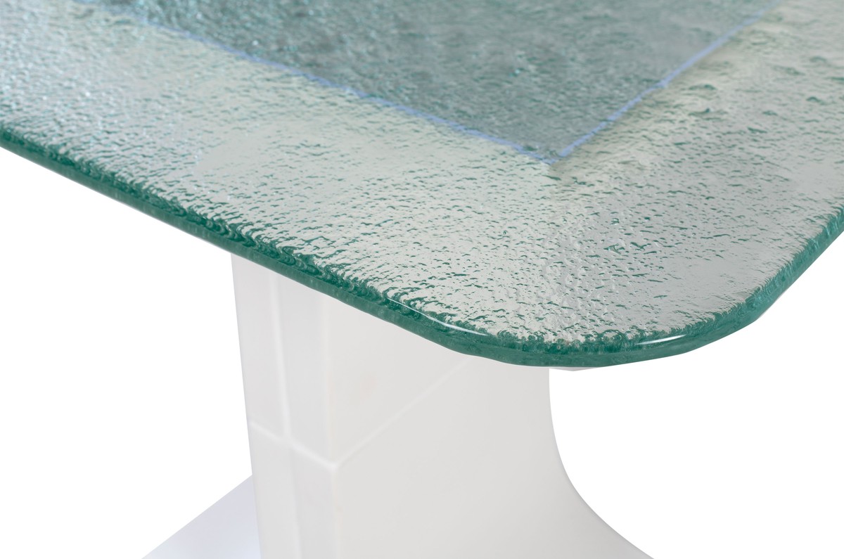 Casa Padrino Luxus Beistelltisch Cremeweiß 50 x 40 x H. 46 cm - Handgefertigter Keramik Beistelltisch mit Platte aus strukturiertem Klarglas - Luxus Möbel Casa Padrino Luxus Beistelltisch Cremeweiß 50 x 40 x H. 46 cm - Handgefertigter Keramik Beistelltisch mit Platte aus strukturiertem Klarglas - Luxus Möbel