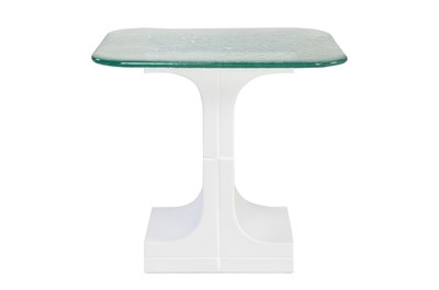 Casa Padrino Mesa Auxiliar de Lujo Blanco Crema 50 x 40 x H. 46 cm - Mesa Auxiliar de Cerámica Hecha a Mano con Tablero de Cristal Transparente Texturizado - Muebles de Lujo Casa Padrino Mesa Auxiliar de Lujo Blanco Crema 50 x 40 x H. 46 cm - Mesa Auxiliar de Cerámica Hecha a Mano con Tablero de Cristal Transparente Texturizado - Muebles de Lujo