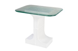 Casa Padrino Luxus Beistelltisch Cremeweiß 50 x 40 x H. 46 cm - Handgefertigter Keramik Beistelltisch mit Platte aus strukturiertem Klarglas - Luxus Möbel Casa Padrino Luxus Beistelltisch Cremeweiß 50 x 40 x H. 46 cm - Handgefertigter Keramik Beistelltisch mit Platte aus strukturiertem Klarglas - Luxus Möbel