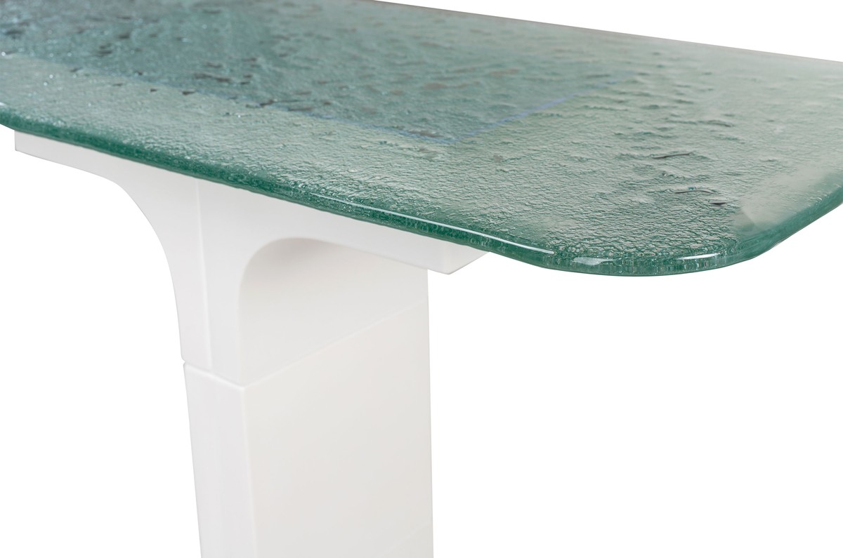 Casa Padrino Consola de Lujo Blanco Crema 80 x 40 x H. 80 cm - Mesa Consola de Cerámica Hecha a Mano con Tablero de Cristal Transparente Texturizado - Muebles de Lujo Casa Padrino Consola de Lujo Blanco Crema 80 x 40 x H. 80 cm - Mesa Consola de Cerámica Hecha a Mano con Tablero de Cristal Transparente Texturizado - Muebles de Lujo