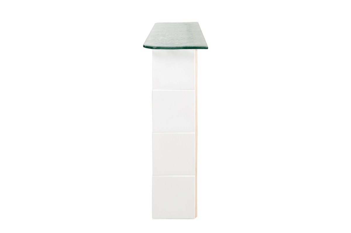Casa Padrino Consola de Lujo Blanco Crema 105 x 30 x H. 83,5 cm - Gran Mesa Consola de Cerámica Hecha a Mano con Tablero de Cristal Transparente Texturizado - Muebles de Lujo Casa Padrino Consola de Lujo Blanco Crema 105 x 30 x H. 83,5 cm - Gran Mesa Consola de Cerámica Hecha a Mano con Tablero de Cristal Transparente Texturizado - Muebles de Lujo