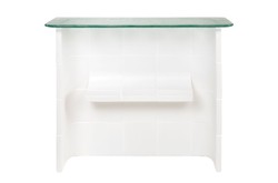 Casa Padrino Consola de Lujo Blanco Crema 105 x 30 x H. 83,5 cm - Gran Mesa Consola de Cerámica Hecha a Mano con Tablero de Cristal Transparente Texturizado - Muebles de Lujo Casa Padrino Consola de Lujo Blanco Crema 105 x 30 x H. 83,5 cm - Gran Mesa Consola de Cerámica Hecha a Mano con Tablero de Cristal Transparente Texturizado - Muebles de Lujo