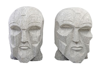 Casa Padrino Luxus Deko Skulptur Kopf Sandfarben 39 x 39 x H. 63 cm - Monumentaler Kopf aus massivem Sandstein - Luxus Deko Accessoires
