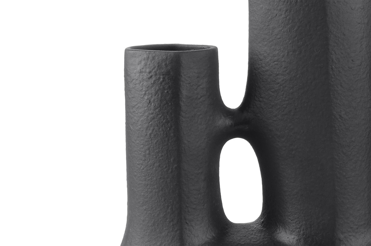 Casa Padrino Luxus Vase Schwarz 38,5 x 18 x H. 45 cm - Große Keramik Vase der Linked Serie mit strukturierter Oberfläche - Luxus Deko Accessoires Casa Padrino Luxus Vase Schwarz 38,5 x 18 x H. 45 cm - Große Keramik Vase der Linked Serie mit strukturierter Oberfläche - Luxus Deko Accessoires