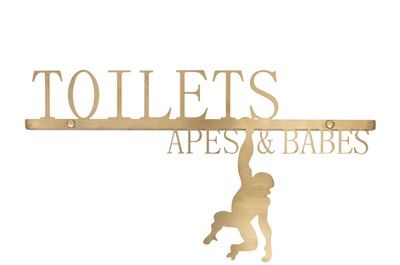 Casa Padrino Luxury Decorative Object Gold 37 x 1.1 x H. 20 cm - Stainless Steel Sign Toilets Apes Babes in Brushed Gold Look - Luxury Deco Accessories