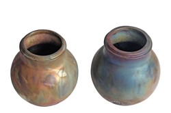 Casa Padrino Jarrón de Lujo Color Cobre Ø 16 x H. 14,5 cm - Jarrón Raku de Loza con Acabado Cobre Mate - Accesorios Decorativos de Lujo