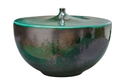 Casa Padrino Jarrón de Lujo Verde Ø 28 x H. 19 cm - Jarrón Ancho Otis S de Loza - Accesorios Decorativos de Lujo
