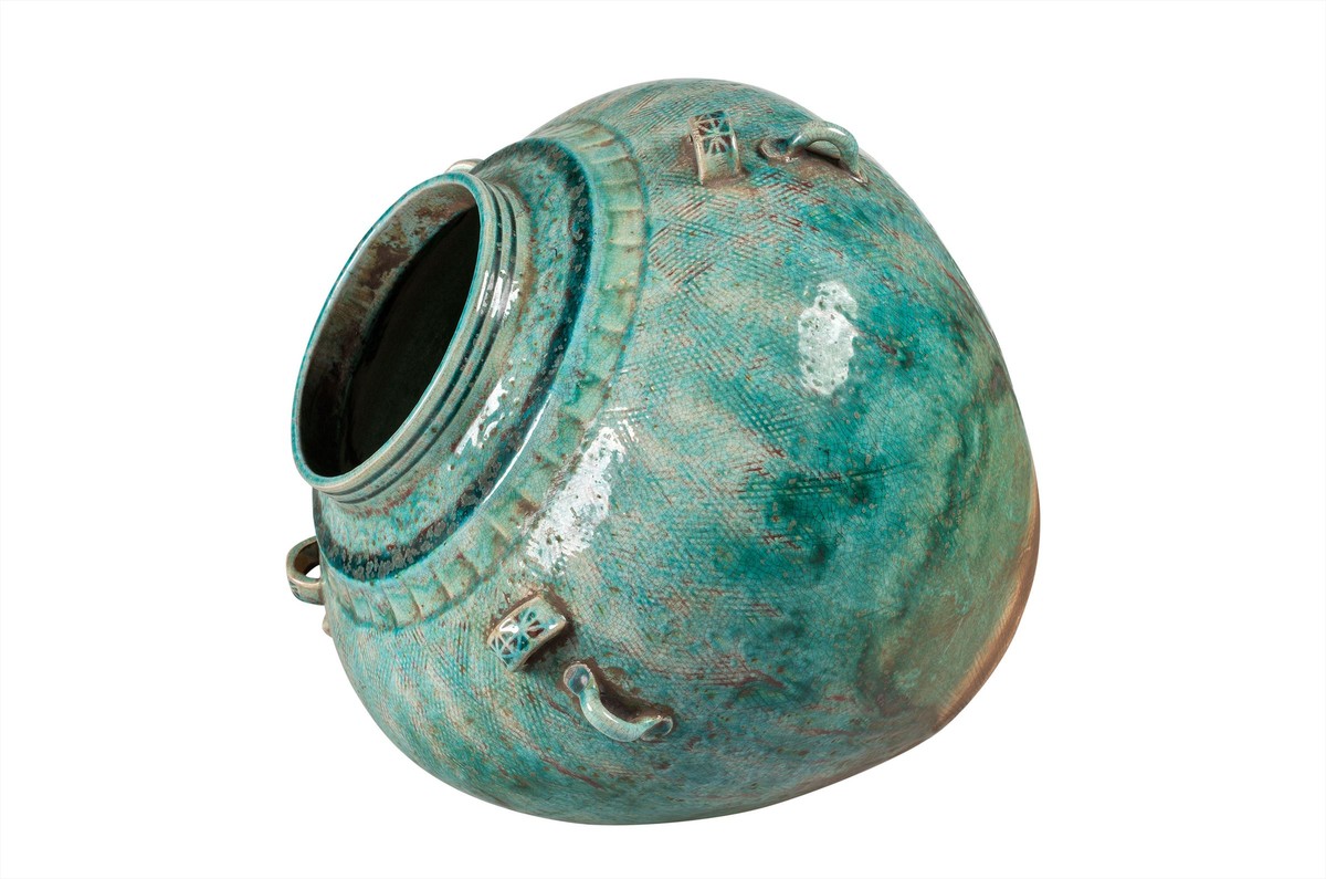 Casa Padrino Jarrón de Lujo Verde Ø 32 x H. 30 cm - Gran Jarrón Decorativo Panzudo de Loza en Verde - Accesorios de Decoración de Lujo Casa Padrino Jarrón de Lujo Verde Ø 32 x H. 30 cm - Gran Jarrón Decorativo Panzudo de Loza en Verde - Accesorios de Decoración de Lujo