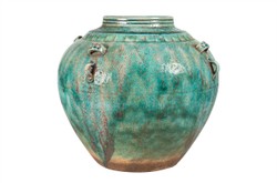 Casa Padrino Jarrón de Lujo Verde Ø 32 x H. 30 cm - Gran Jarrón Decorativo Panzudo de Loza en Verde - Accesorios de Decoración de Lujo Casa Padrino Jarrón de Lujo Verde Ø 32 x H. 30 cm - Gran Jarrón Decorativo Panzudo de Loza en Verde - Accesorios de Decoración de Lujo
