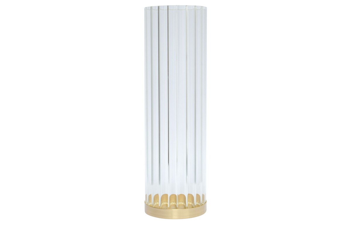Casa Padrino Portavelas de Lujo Oro Ø 10 x H. 30-33 cm - Portavelas de Latón Macizo Cepillado con Cilindro de Cristal - Accesorios de Decoración de Lujo Casa Padrino Portavelas de Lujo Oro Ø 10 x H. 30-33 cm - Portavelas de Latón Macizo Cepillado con Cilindro de Cristal - Accesorios de Decoración de Lujo