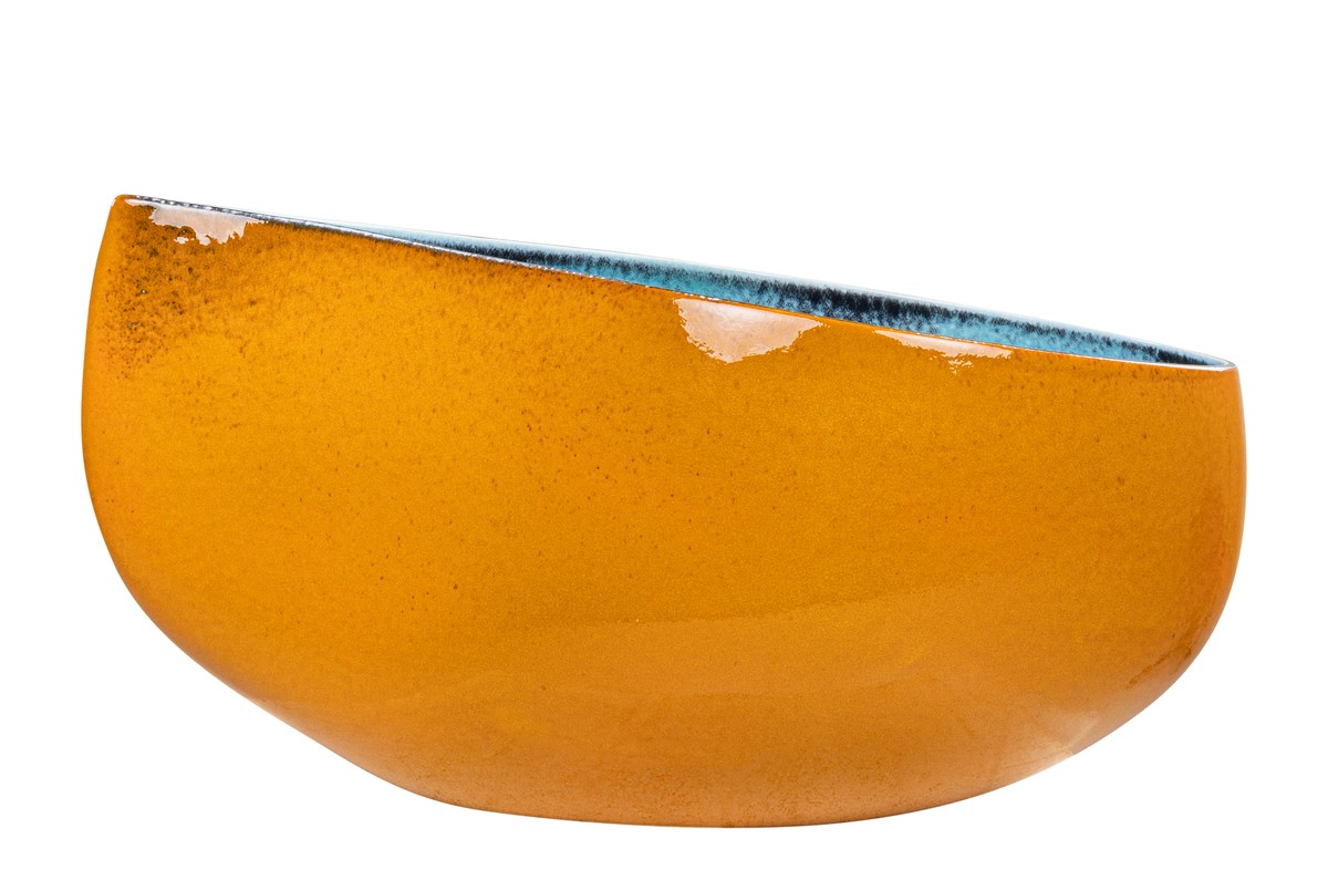 Casa Padrino Cuenco de Lujo Naranja / Azul 51 x 28 x H. 30 cm - Cuenco Alto de Forma Orgánica Drop de Loza - Accesorios Decorativos de Lujo Casa Padrino Cuenco de Lujo Naranja / Azul 51 x 28 x H. 30 cm - Cuenco Alto de Forma Orgánica Drop de Loza - Accesorios Decorativos de Lujo