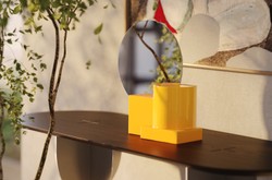 Casa Padrino Espejo de Pared de Lujo Amarillo 35,5 x 12,5 x H. 38,5 cm - Pequeño Espejo de Mesa y de Pared con Marco de Loza con Acabado Poppy Yellow - Accesorios de Decoración de Lujo