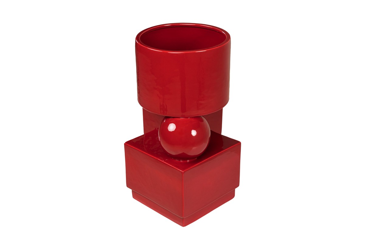 Casa Padrino Macetero de Lujo Rojo Vino 30,5 x 30 x H. 50 cm - Macetero y Mesa Auxiliar de Loza con Acabado Burgundy - Accesorios de Decoración de Lujo Casa Padrino Macetero de Lujo Rojo Vino 30,5 x 30 x H. 50 cm - Macetero y Mesa Auxiliar de Loza con Acabado Burgundy - Accesorios de Decoración de Lujo