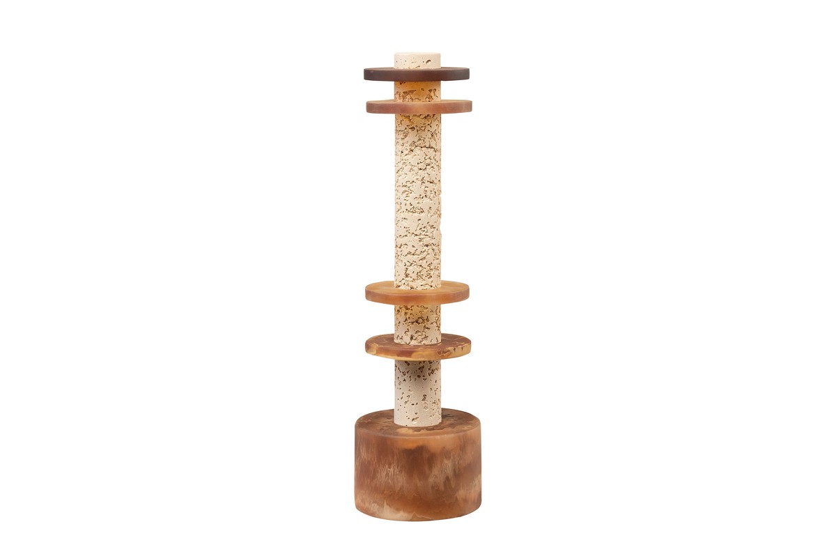 Casa Padrino Objeto Decorativo de Lujo Blanco Crema / Marrón Ø 12,1 x H. 42,5 cm - Escultura Strata de Resina y Arena - Accesorios Decorativos de Lujo Casa Padrino Objeto Decorativo de Lujo Blanco Crema / Marrón Ø 12,1 x H. 42,5 cm - Escultura Strata de Resina y Arena - Accesorios Decorativos de Lujo