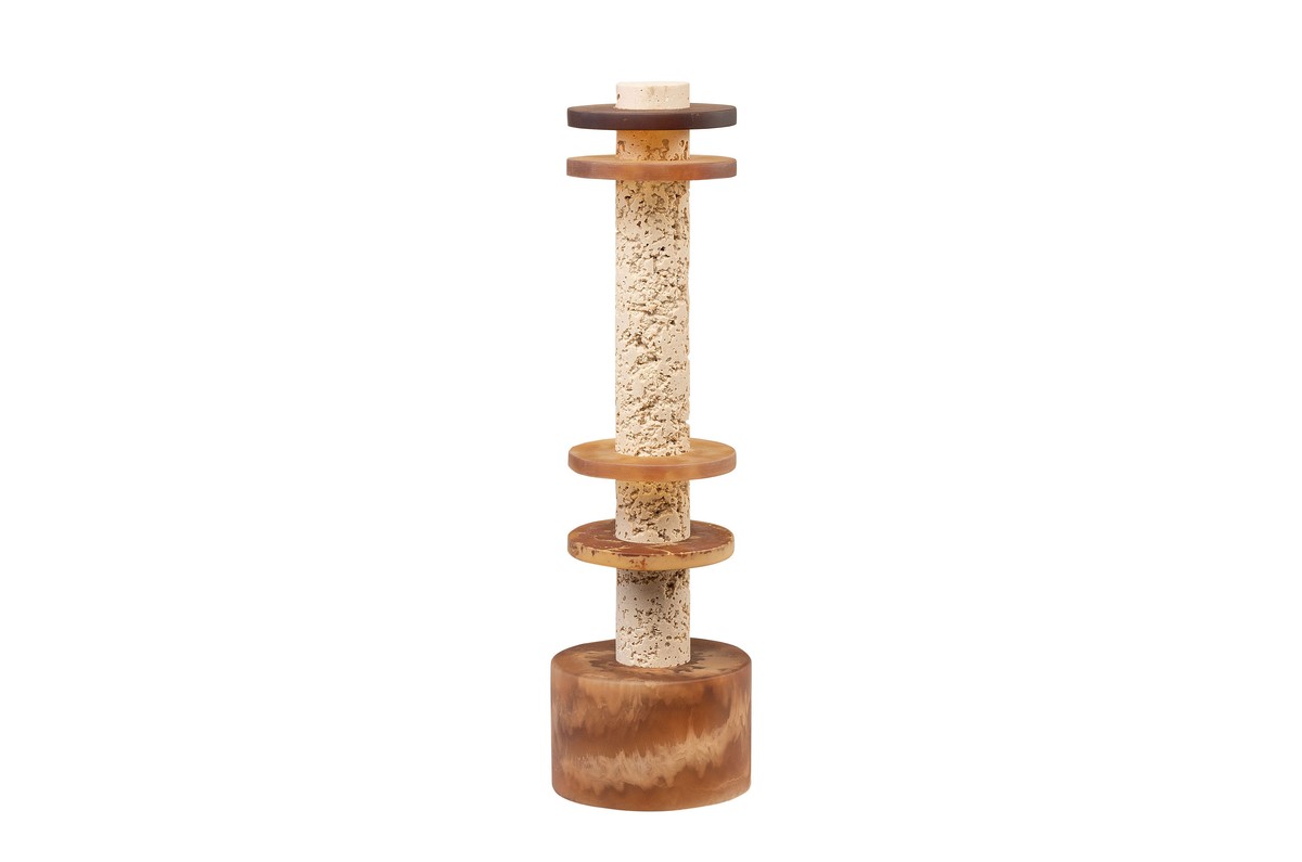 Casa Padrino Objeto Decorativo de Lujo Blanco Crema / Marrón Ø 12,1 x H. 42,5 cm - Escultura Strata de Resina y Arena - Accesorios Decorativos de Lujo Casa Padrino Objeto Decorativo de Lujo Blanco Crema / Marrón Ø 12,1 x H. 42,5 cm - Escultura Strata de Resina y Arena - Accesorios Decorativos de Lujo