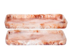 Casa Padrino Bandeja de Lujo Set de 2 Rojo Rubí / Blanco Crema - 2 Bandejas Decorativas de Resina con Aspecto Transparente - Accesorios Decorativos de Lujo