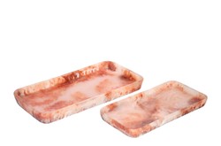 Casa Padrino Bandeja de Lujo Set de 2 Rojo Rubí / Blanco Crema - 2 Bandejas Decorativas de Resina con Aspecto Transparente - Accesorios Decorativos de Lujo