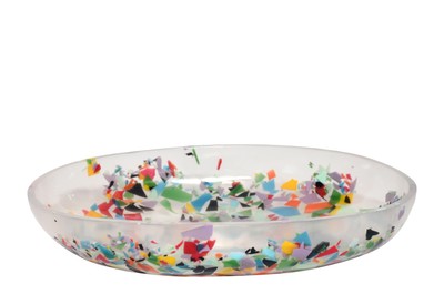 Casa Padrino Plateau de Luxe Multicolore 41 x 30,5 x H. 8 cm - Plateau Décoratif en Résine Aspect Confetti Transparent - Accessoires Déco de Luxe