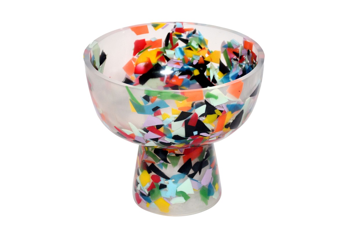 Casa Padrino Cuenco de Lujo Multicolor Ø 25 x H. 23 cm - Cuenco Decorativo Redondo Alto de Resina con Aspecto Confeti Transparente - Accesorios Decorativos de Lujo Casa Padrino Cuenco de Lujo Multicolor Ø 25 x H. 23 cm - Cuenco Decorativo Redondo Alto de Resina con Aspecto Confeti Transparente - Accesorios Decorativos de Lujo