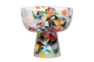 Casa Padrino Coupe de Luxe Multicolore Ø 25 x H. 23 cm - Haute Coupe Décorative Ronde en Résine Aspect Confetti Transparent - Accessoires Déco de Luxe
