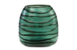 Casa Padrino Portavelas de Lujo Turquesa / Gris 34 x 22,5 x H. 34 cm - Gran Portavelas de Vidrio Macizo de Color Aqua y Gris, Utilizable también como Jarrón - Accesorios de Decoración de Lujo