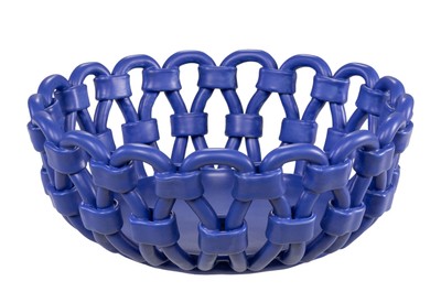 Casa Padrino Luxury Bowl Blue Ø 31.5 x H. 12 cm - Round Decorative Bowl made of High Quality Ceramic with Rope-Like Twisted Structure - Luxury Deco Accessories