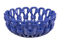 Casa Padrino Cuenco de Lujo Azul Ø 31,5 x H. 12 cm - Cuenco Decorativo Redondo de Cerámica de Alta Calidad con Estructura Trenzada Tipo Cuerda - Accesorios Decorativos de Lujo