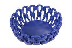 Casa Padrino Cuenco de Lujo Azul Ø 31,5 x H. 12 cm - Cuenco Decorativo Redondo de Cerámica de Alta Calidad con Estructura Trenzada Tipo Cuerda - Accesorios Decorativos de Lujo