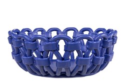 Casa Padrino Cuenco de Lujo Azul Ø 31,5 x H. 12 cm - Cuenco Decorativo Redondo de Cerámica de Alta Calidad con Estructura Trenzada Tipo Cuerda - Accesorios Decorativos de Lujo