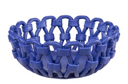 Casa Padrino Cuenco de Lujo Azul Ø 31,5 x H. 12 cm - Cuenco Decorativo Redondo de Cerámica de Alta Calidad con Estructura Trenzada Tipo Cuerda - Accesorios Decorativos de Lujo