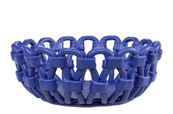 Casa Padrino Cuenco de Lujo Azul Ø 31,5 x H. 12 cm - Cuenco Decorativo Redondo de Cerámica de Alta Calidad con Estructura Trenzada Tipo Cuerda - Accesorios Decorativos de Lujo