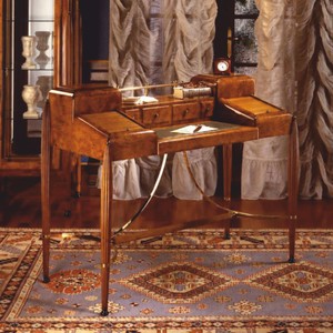 Luxus Biedermeier Massivholz Sekretär Schreibtisch Braun Grün Gold Schwarz