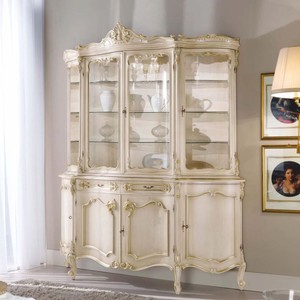 Casa Padrino vetrina barocco di lusso bianco / oro 185 x A. 223 cm - Magnifica vetrina con 8 ante e 2 cassetti - Fatto in Italia