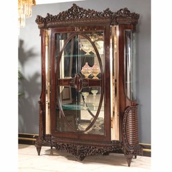 Prunkvolle Luxus Barock Vitrine Dunkelbraun Gold
