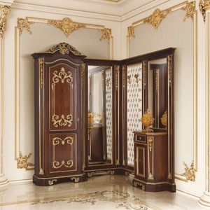 Casa Padrino guardarropa esquinero barroco de lujo marrón oscuro / blanco / oro 190 x 160 x Al. 240 cm - Mobiliario de hotel - Hecho en Italia